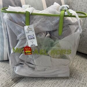 Michael Kors Clear Tote with Lime Green Accents